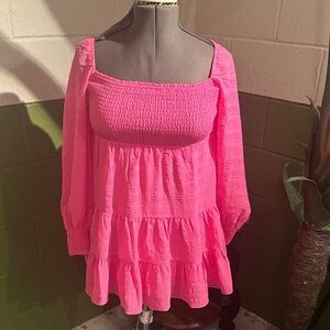 Urban Outfitters Bright Pink Smocked Dress -Medium